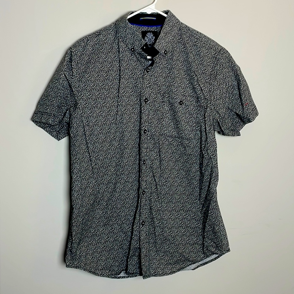 English Laundry Mens button down short sleeve- Black & White Marble- Size L